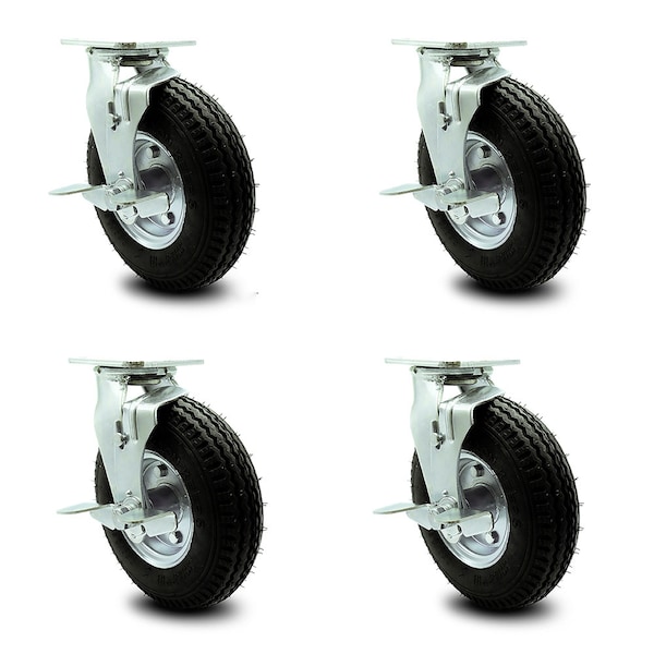 Service Caster 8 Inch Black Pneumatic Wheel Caster Swivel with Brakes 2 with Swivel Locks, 4PK SCC-100S280-PNB-TLB-BSL-2-TLB-2 - main